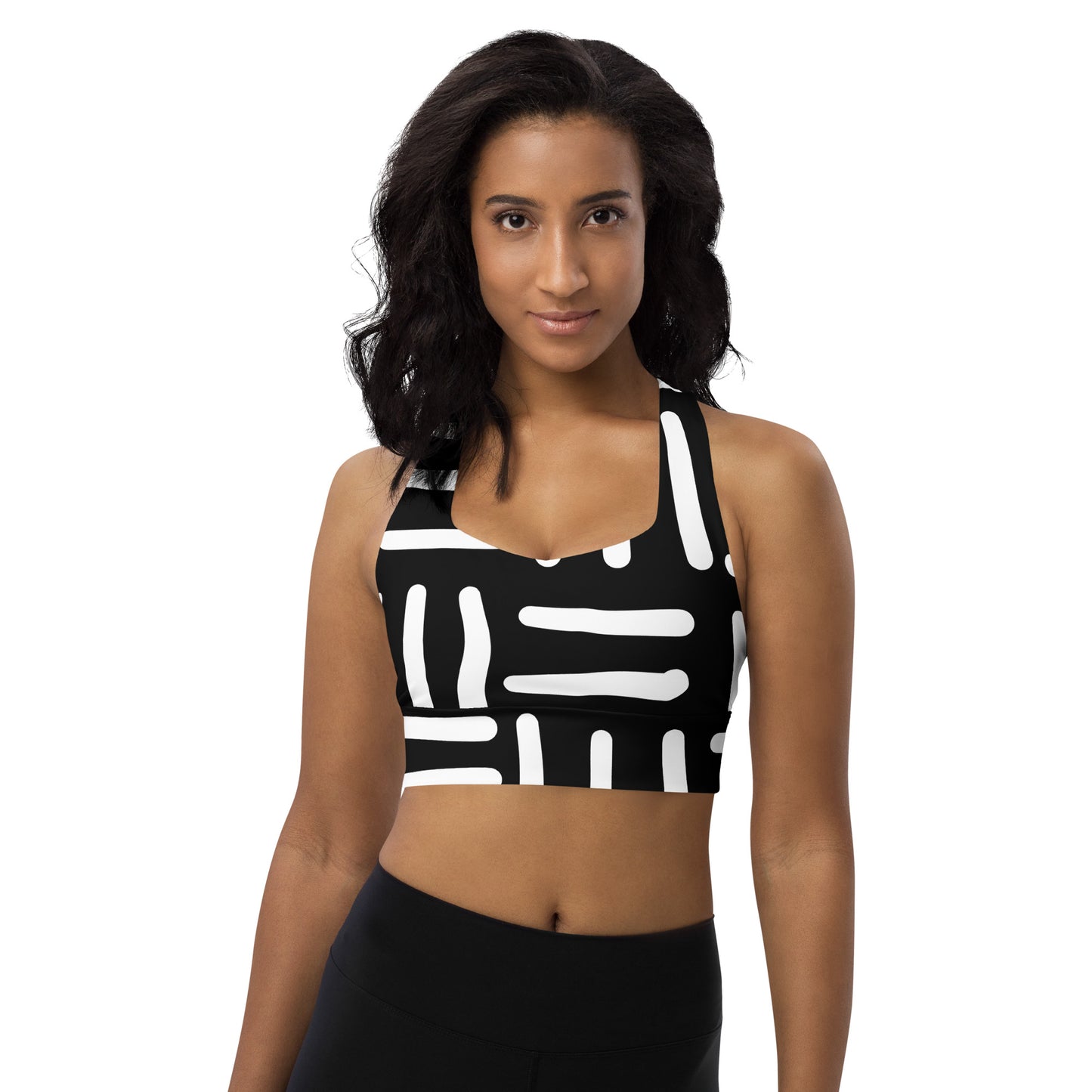 Bespoke Print II - Black and White - Longline sports bra