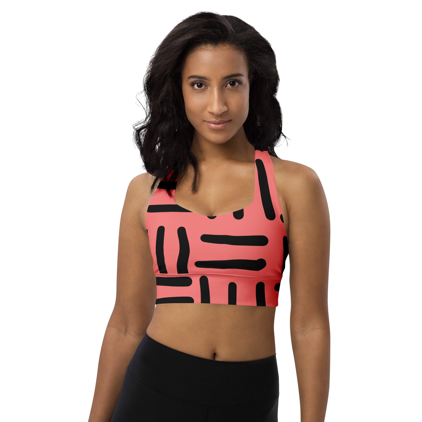 Bespoke Print II -Pink and  Black- Longline sports bra