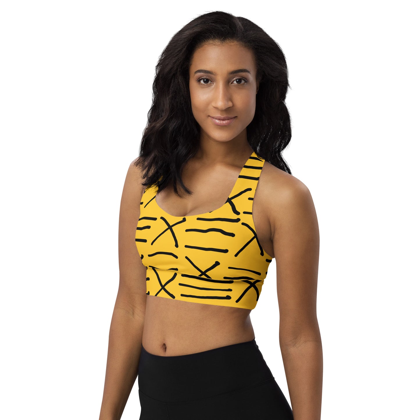 Mud Cloth Inspired Print - Yellow - Longline sports bra