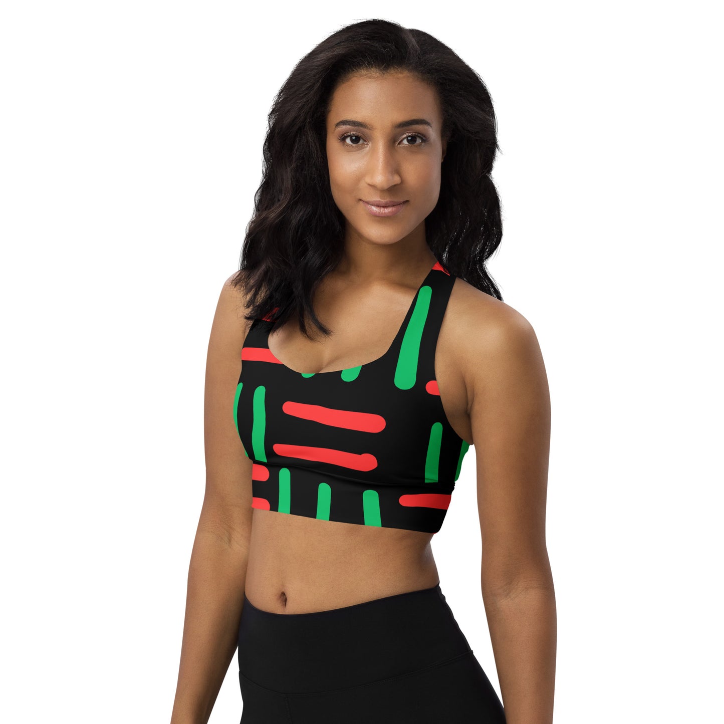 JUNETEENTH - Bespoke Prints II - Black, Red, Green - Longline sports bra