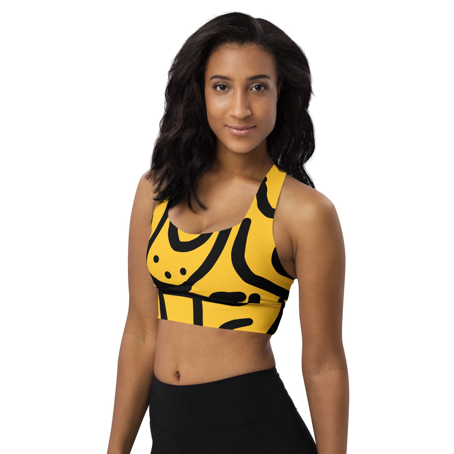 Bantu Print - Yellow Black - Longline sports bra