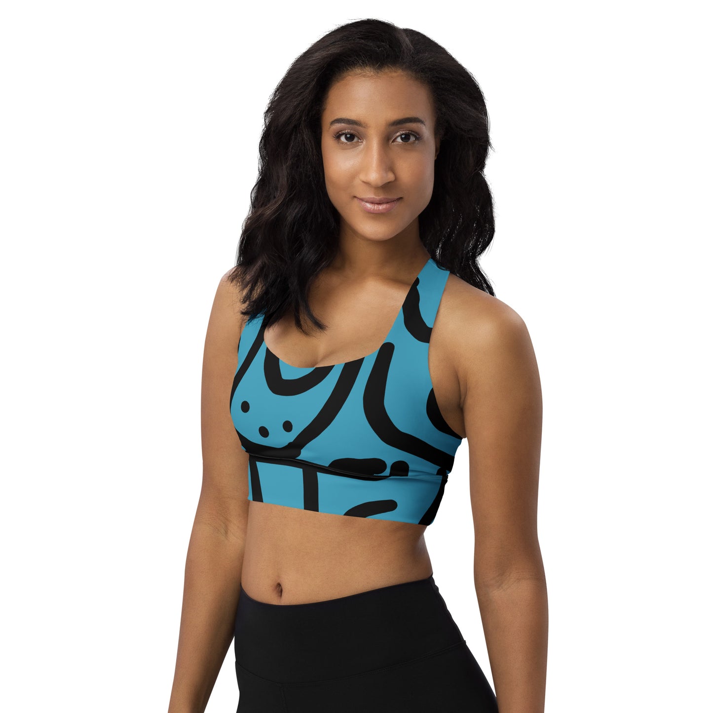 Bantu Print - Blue and Black Longline sports bra