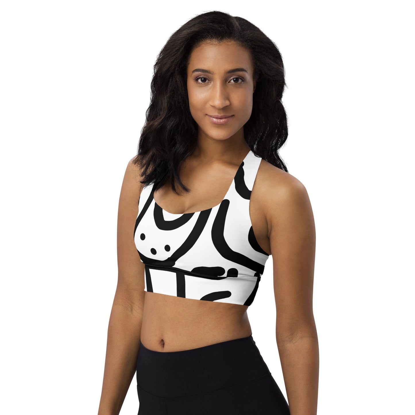 Bantu Print - White and Black - Longline sports bra