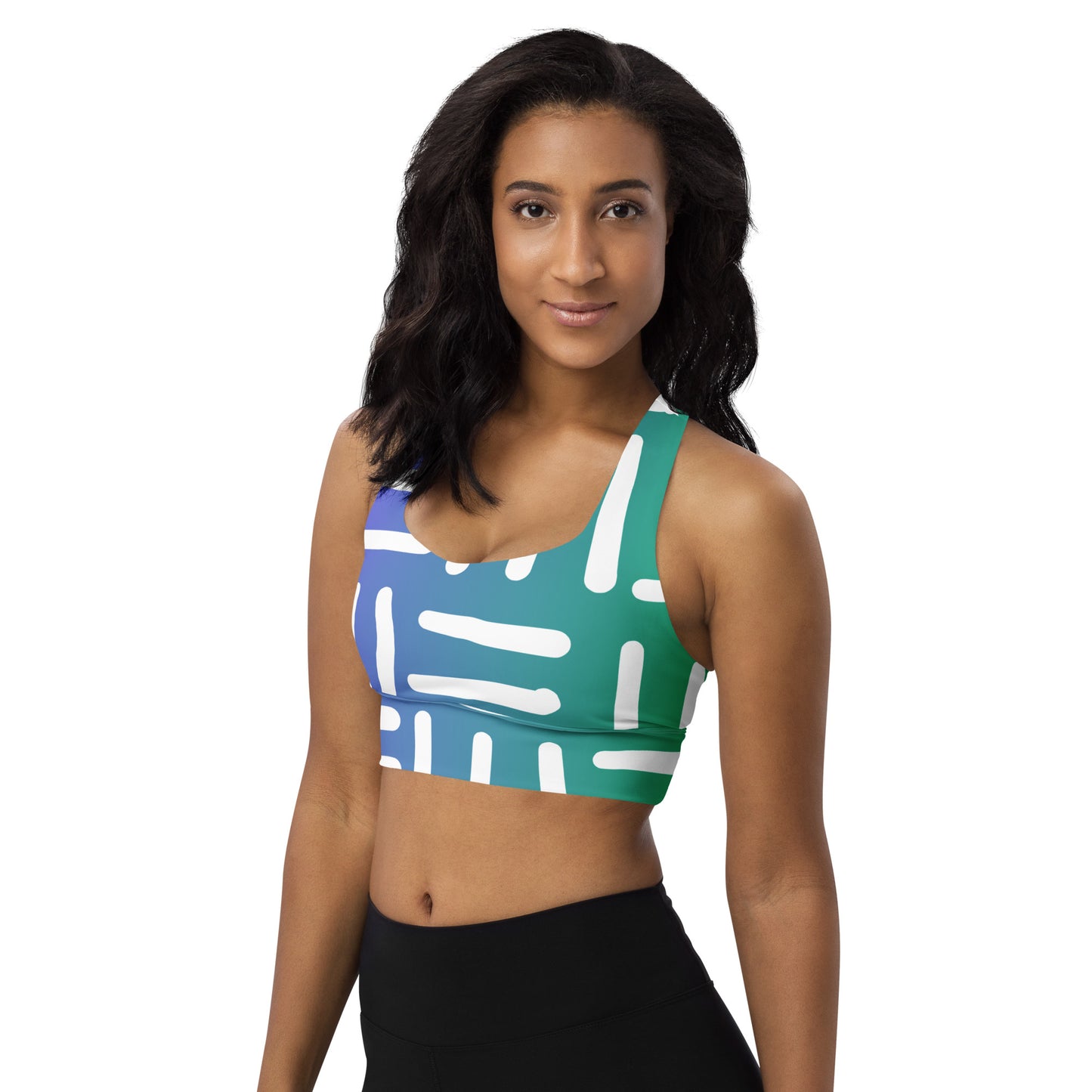 Bespoke Print II - Violet and Green - Longline sports bra