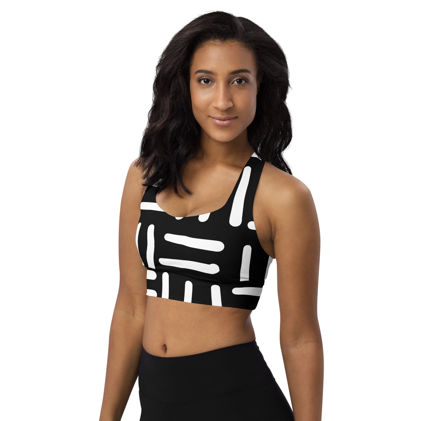 Bespoke Print II - Black and White - Longline sports bra