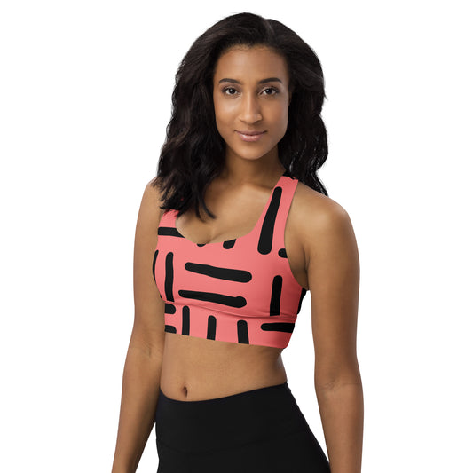 Bespoke Print II -Pink and  Black- Longline sports bra