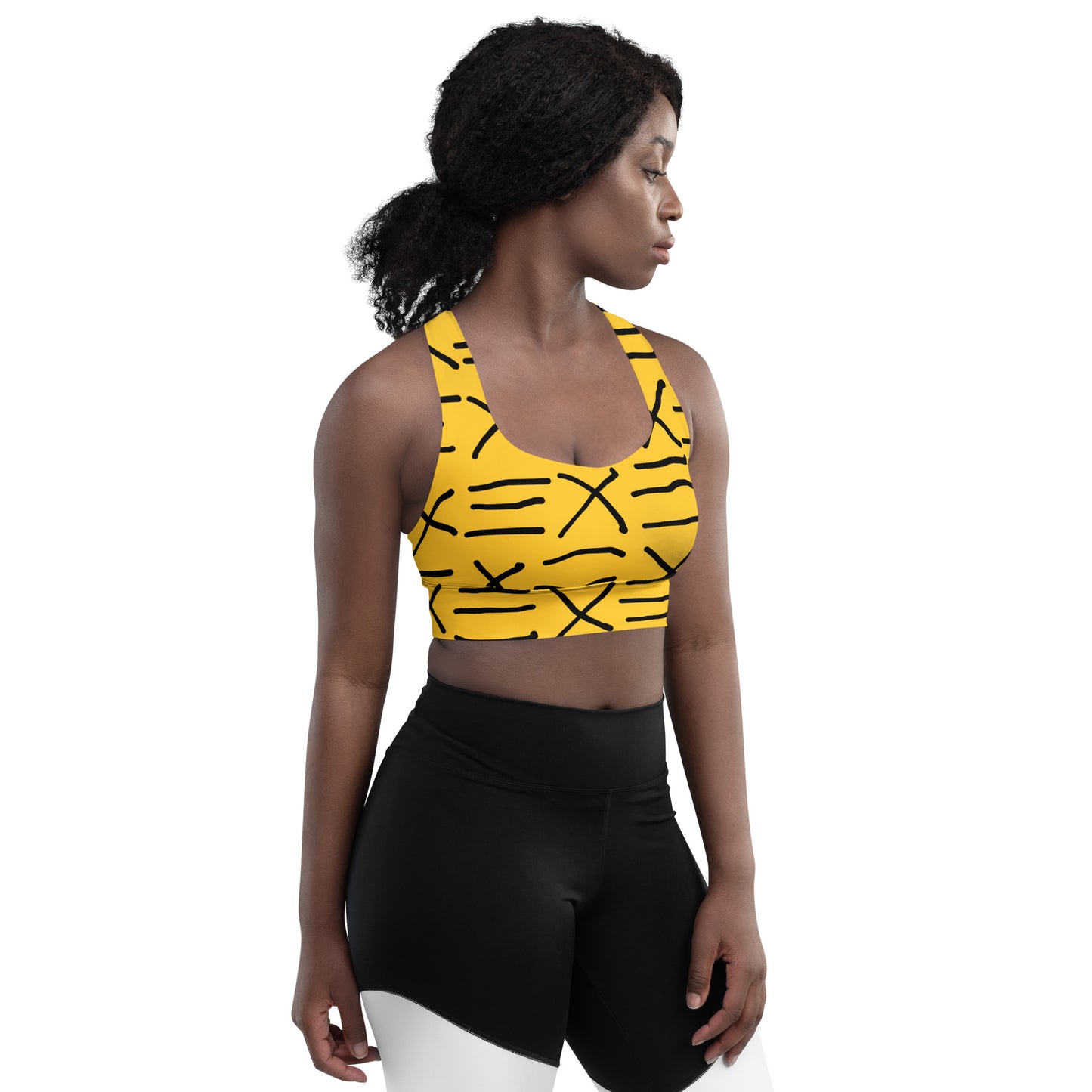 Mud Cloth Inspired Print - Yellow - Longline sports bra