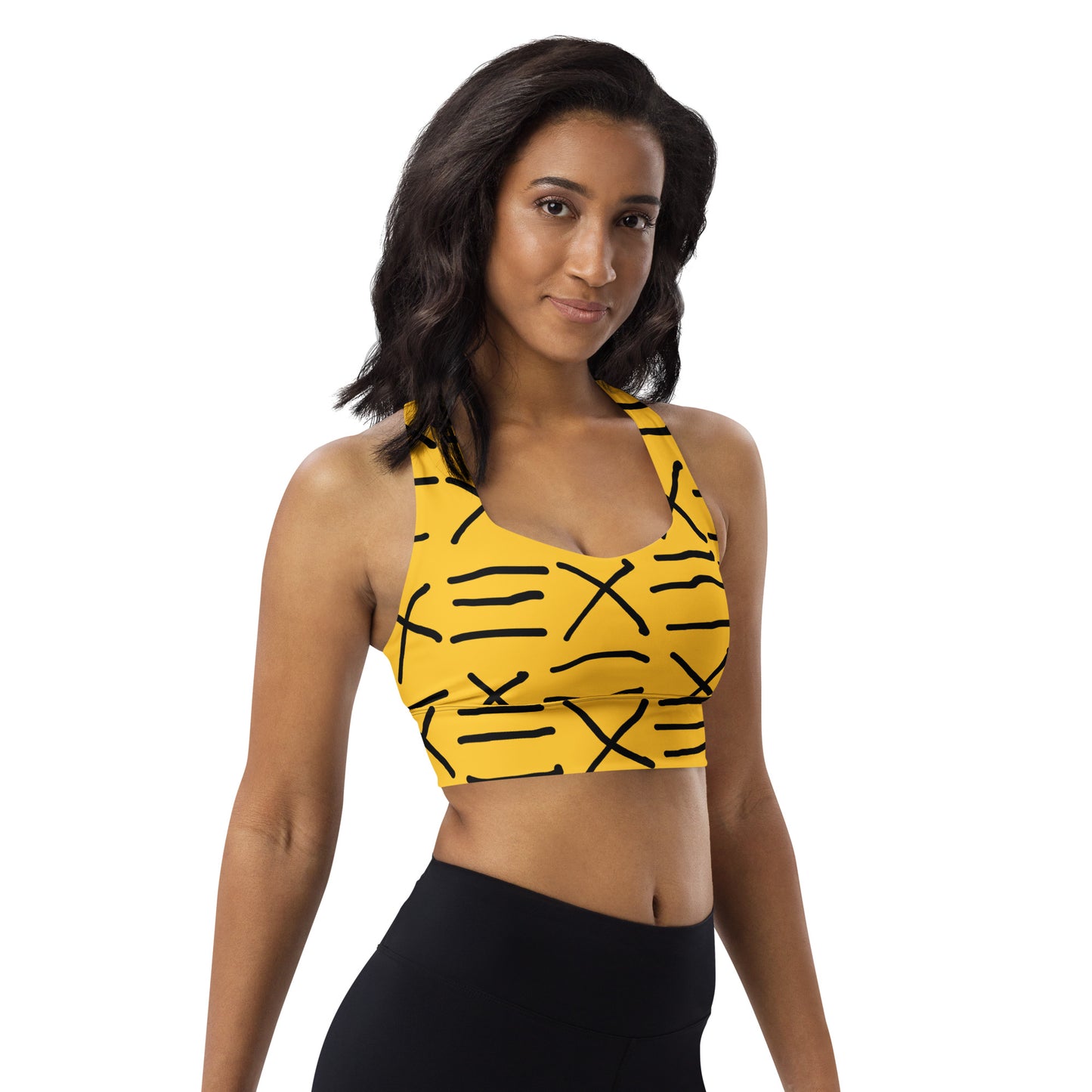 Mud Cloth Inspired Print - Yellow - Longline sports bra