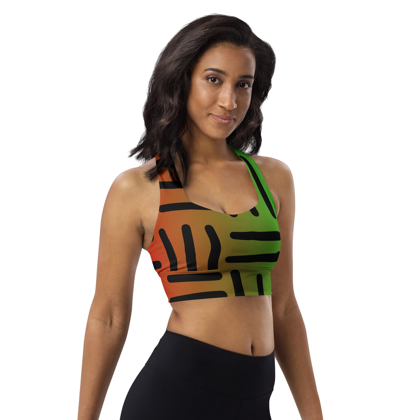 JUNETEENTH Bespoke Prints II - Black, Red, Green - Longline sports bra