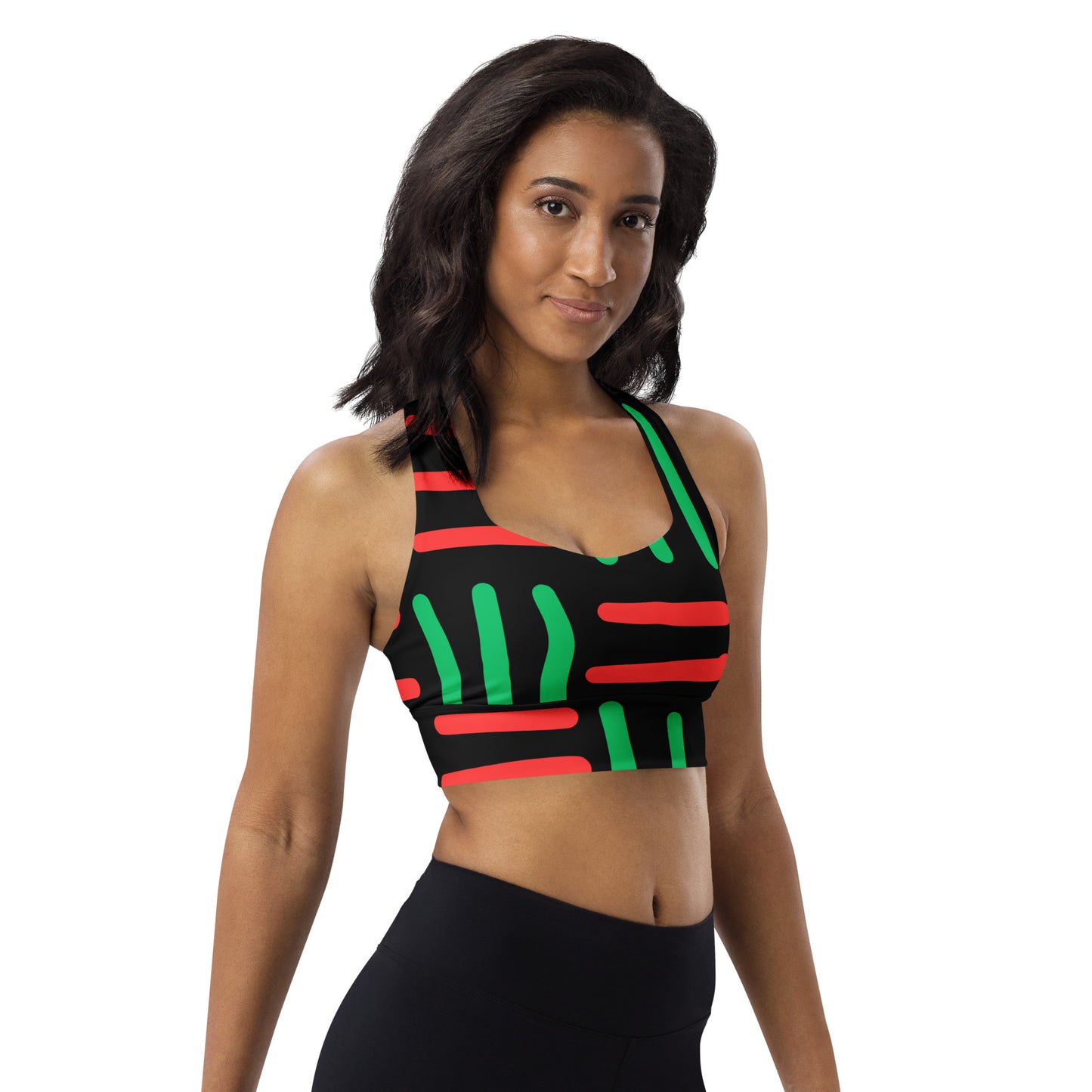 JUNETEENTH - Bespoke Prints II - Black, Red, Green - Longline sports bra