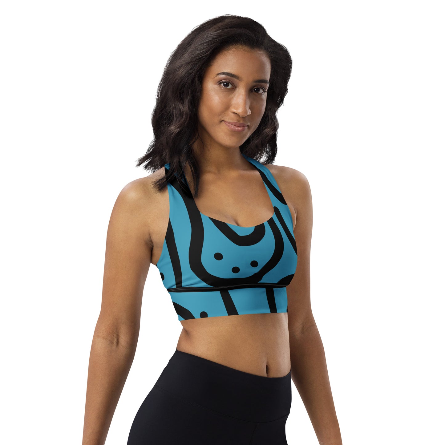 Bantu Print - Blue and Black Longline sports bra