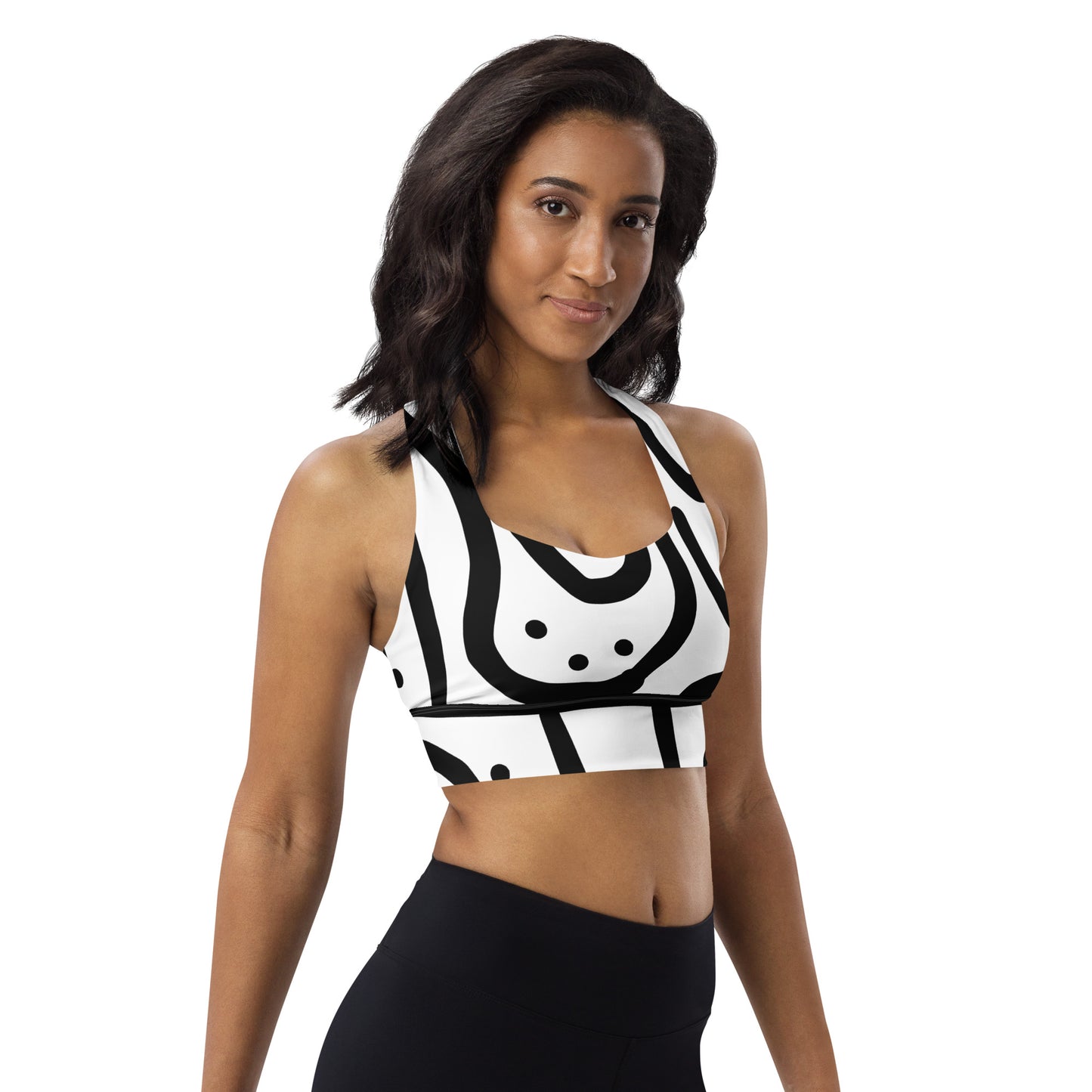 Bantu Print - White and Black - Longline sports bra