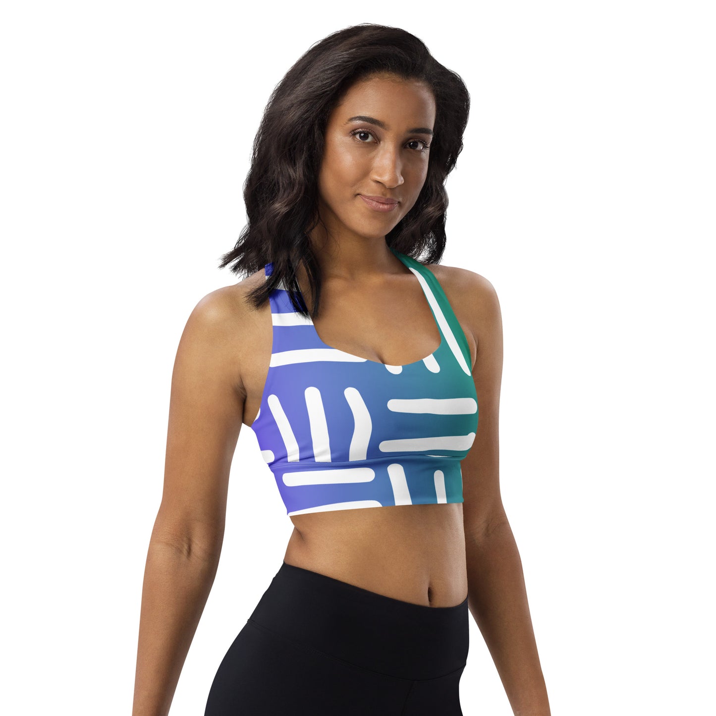 Bespoke Print II - Violet and Green - Longline sports bra