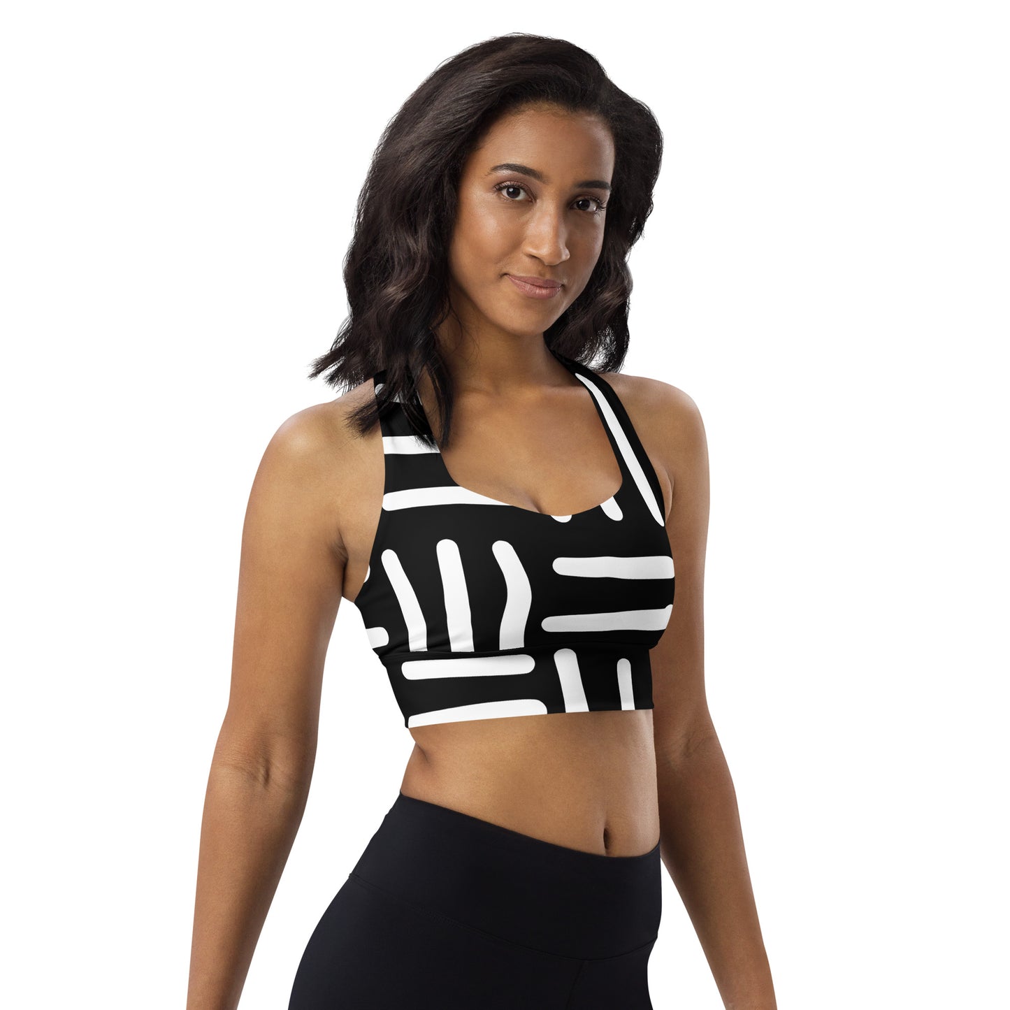 Bespoke Print II - Black and White - Longline sports bra