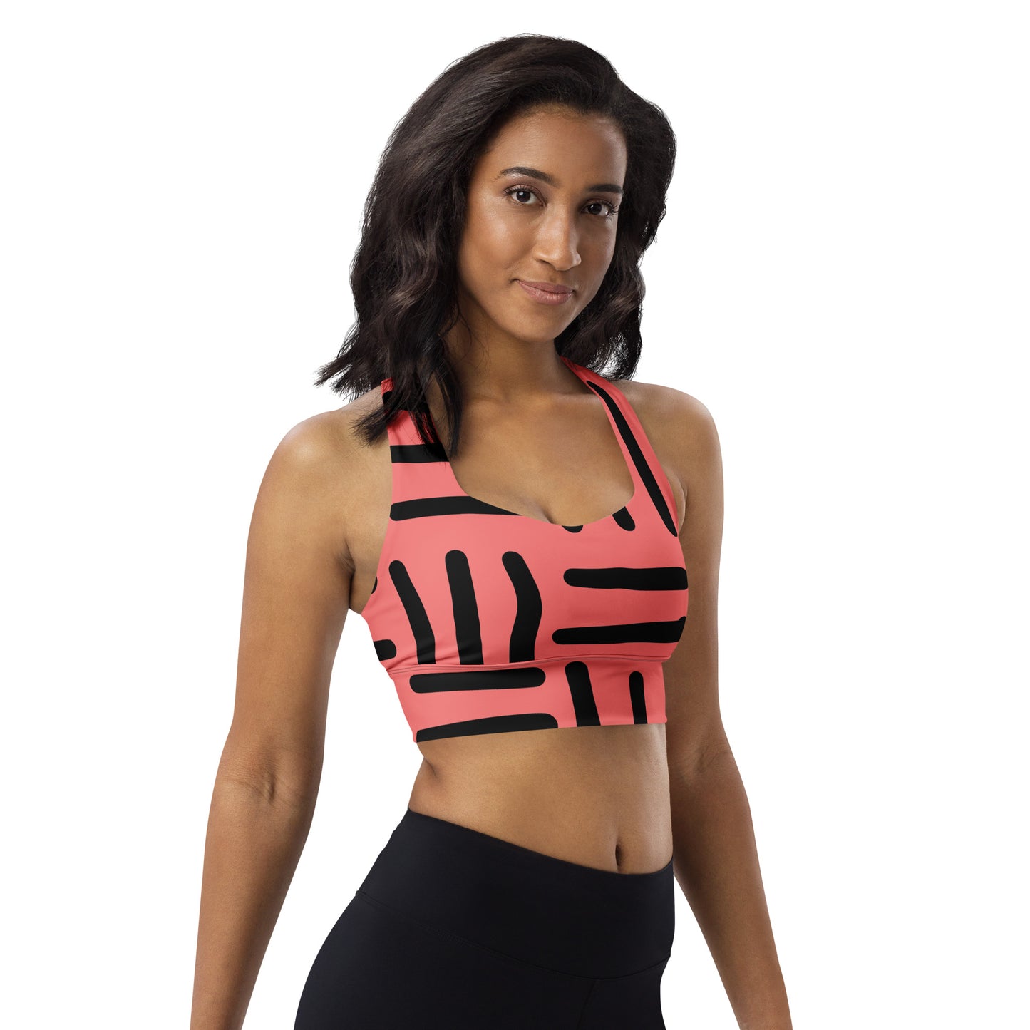 Bespoke Print II -Pink and  Black- Longline sports bra