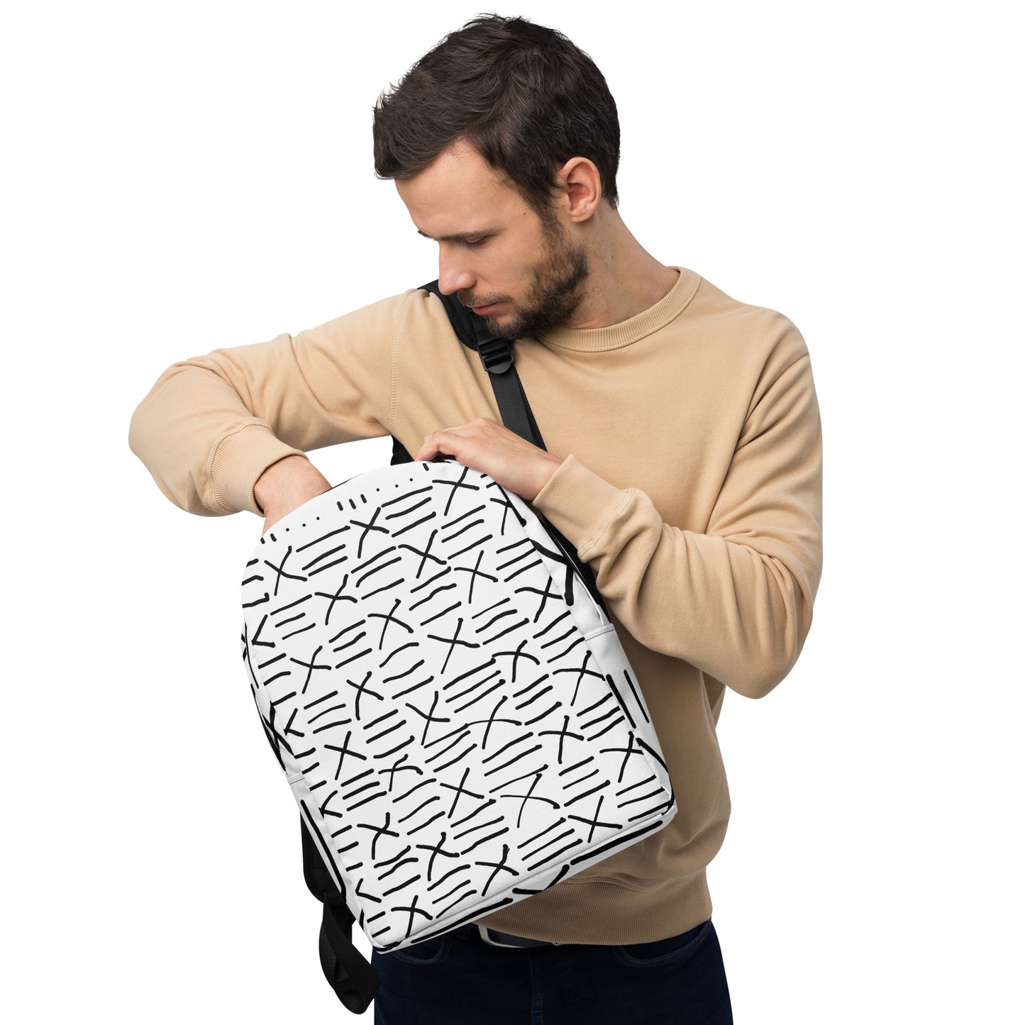 Mud Cloth Inspired Print - White and Black - Minimalist Backpack