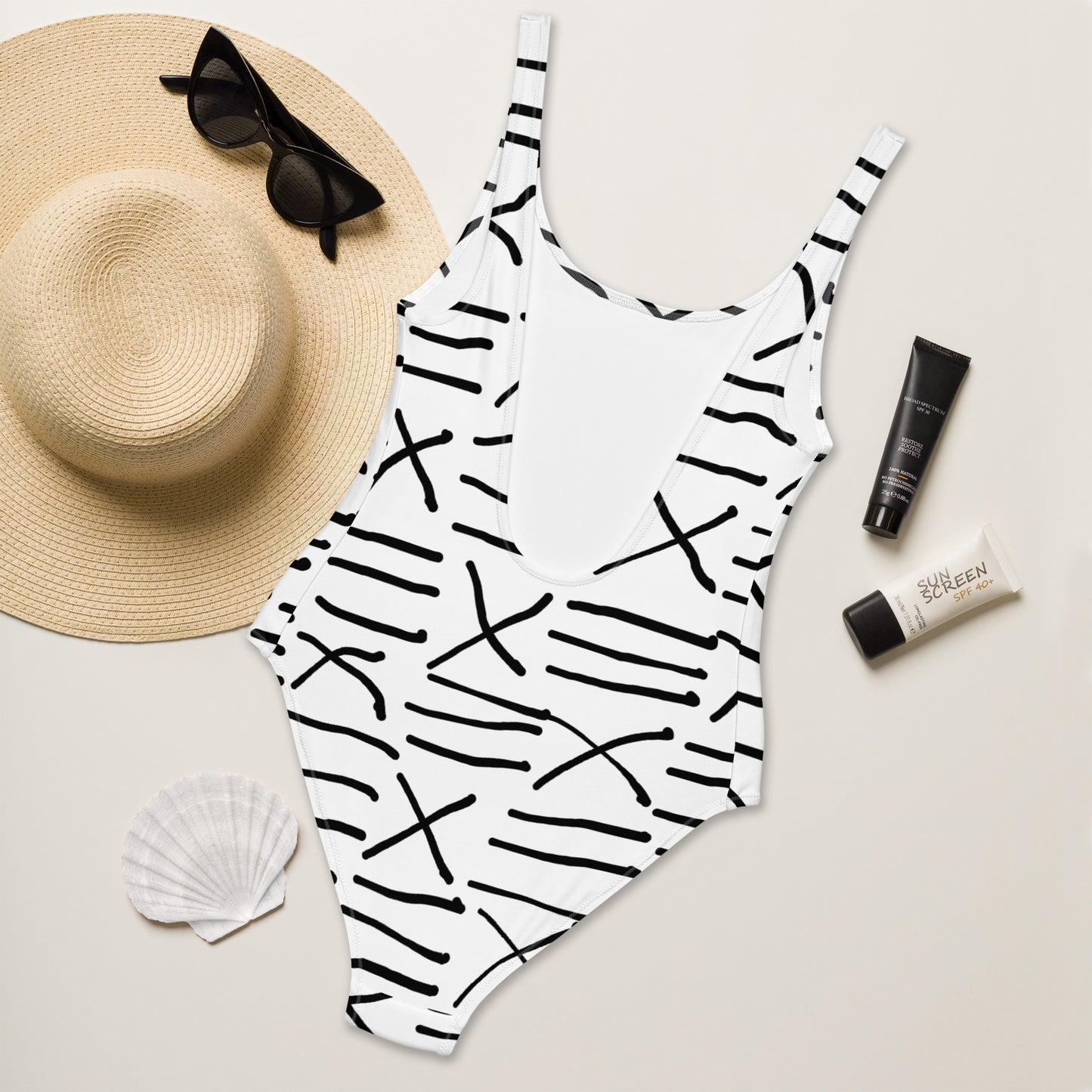 Mud Cloth Inspired Print  -One-Piece Swimsuit