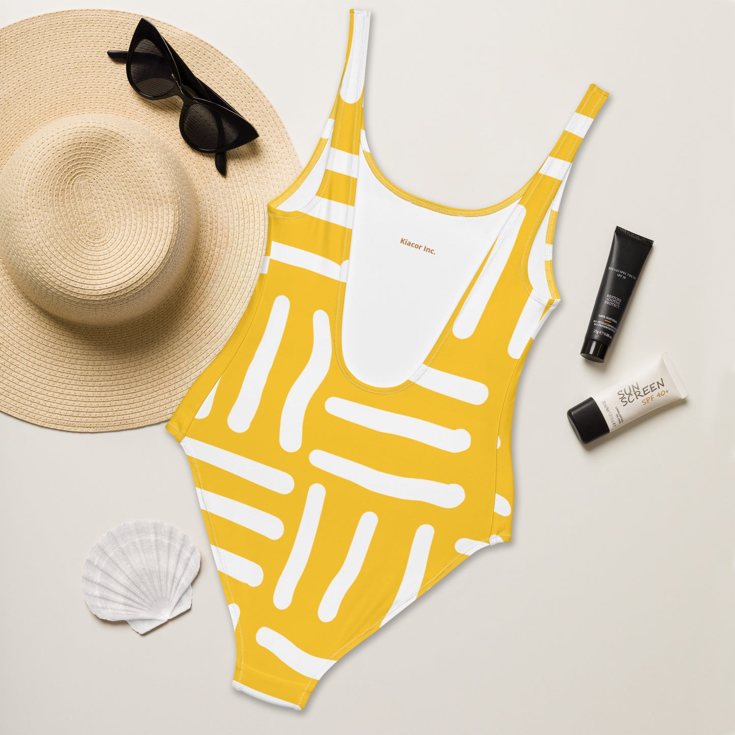 Bespoke Print II - Yellow and White - One-Piece Swimsuit