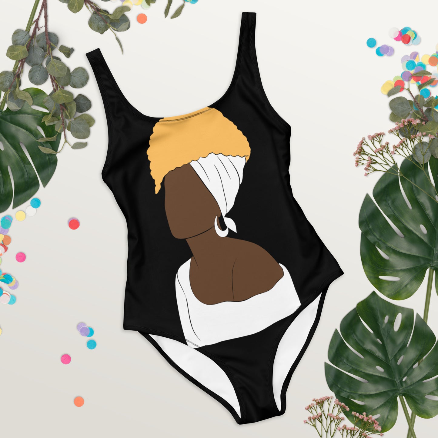 Bronze Lady - Black and White - One-Piece Swimsuit