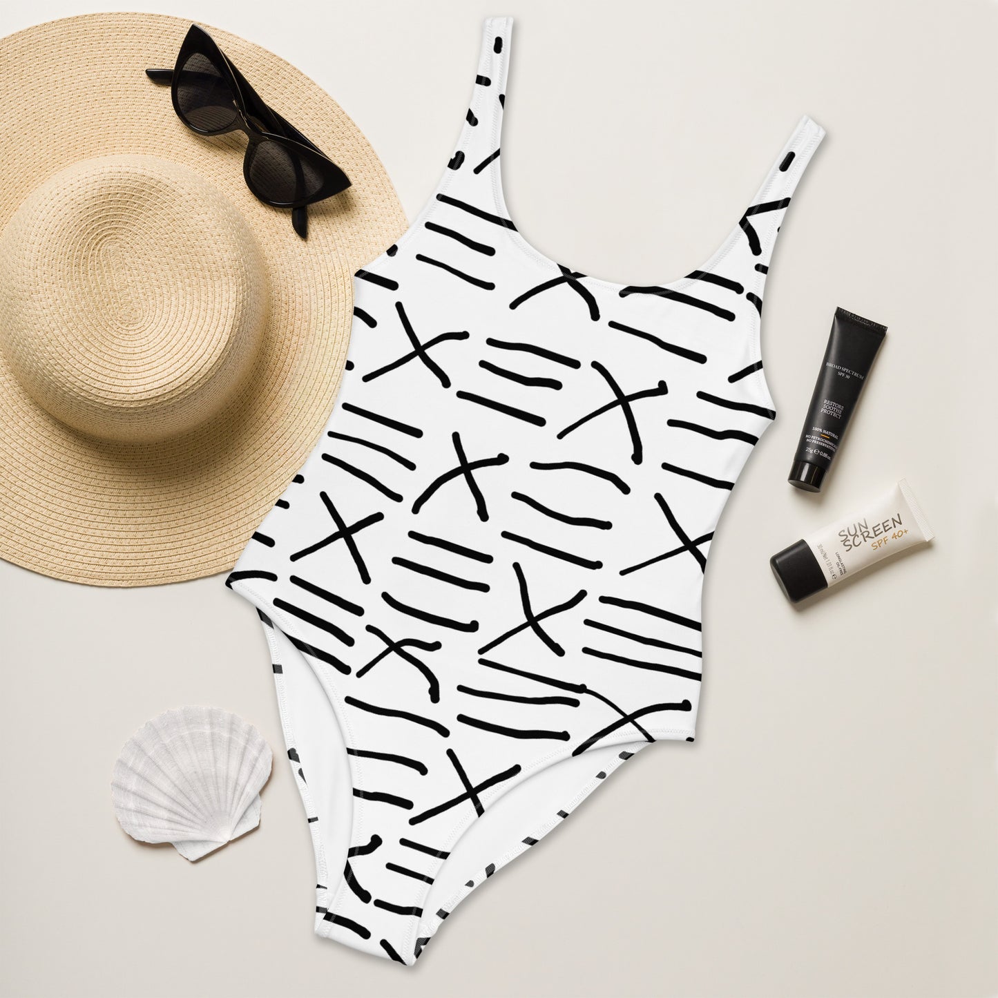 Mud Cloth Inspired Print  -One-Piece Swimsuit