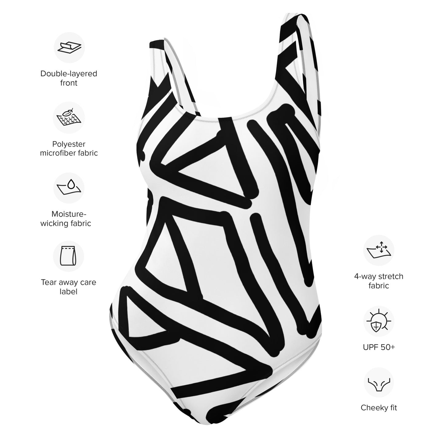 Geometric Print - Black and White - One-Piece Swimsuit