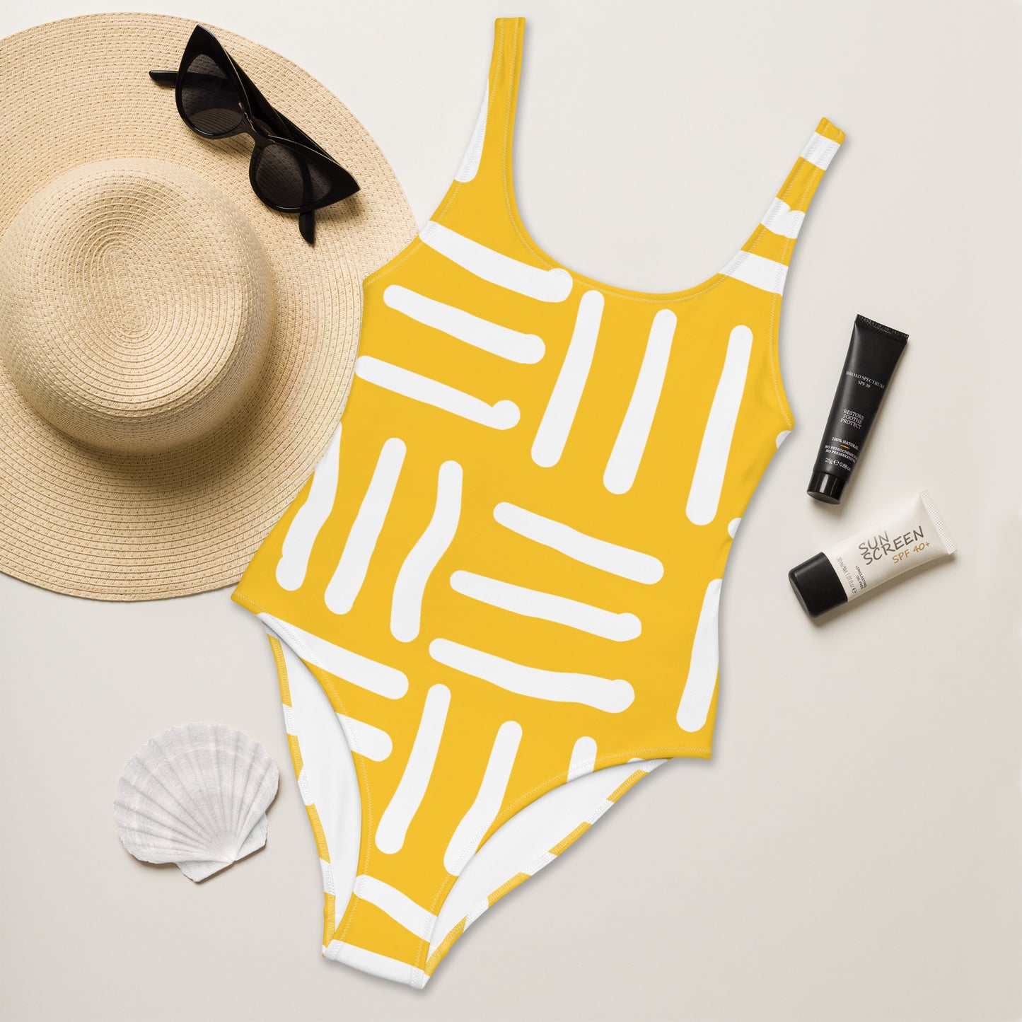 Bespoke Print II - Yellow and White - One-Piece Swimsuit