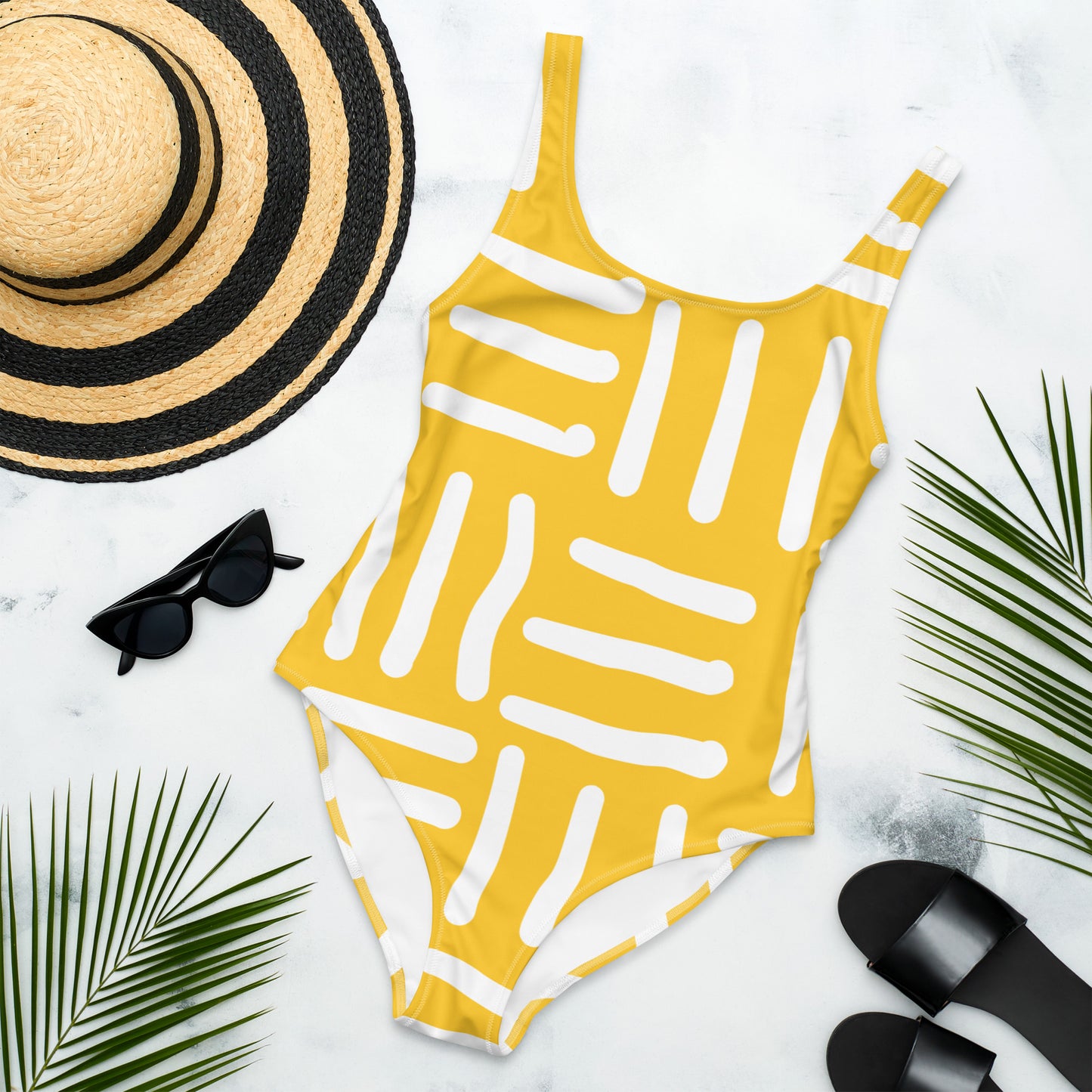 Bespoke Print II - Yellow and White - One-Piece Swimsuit