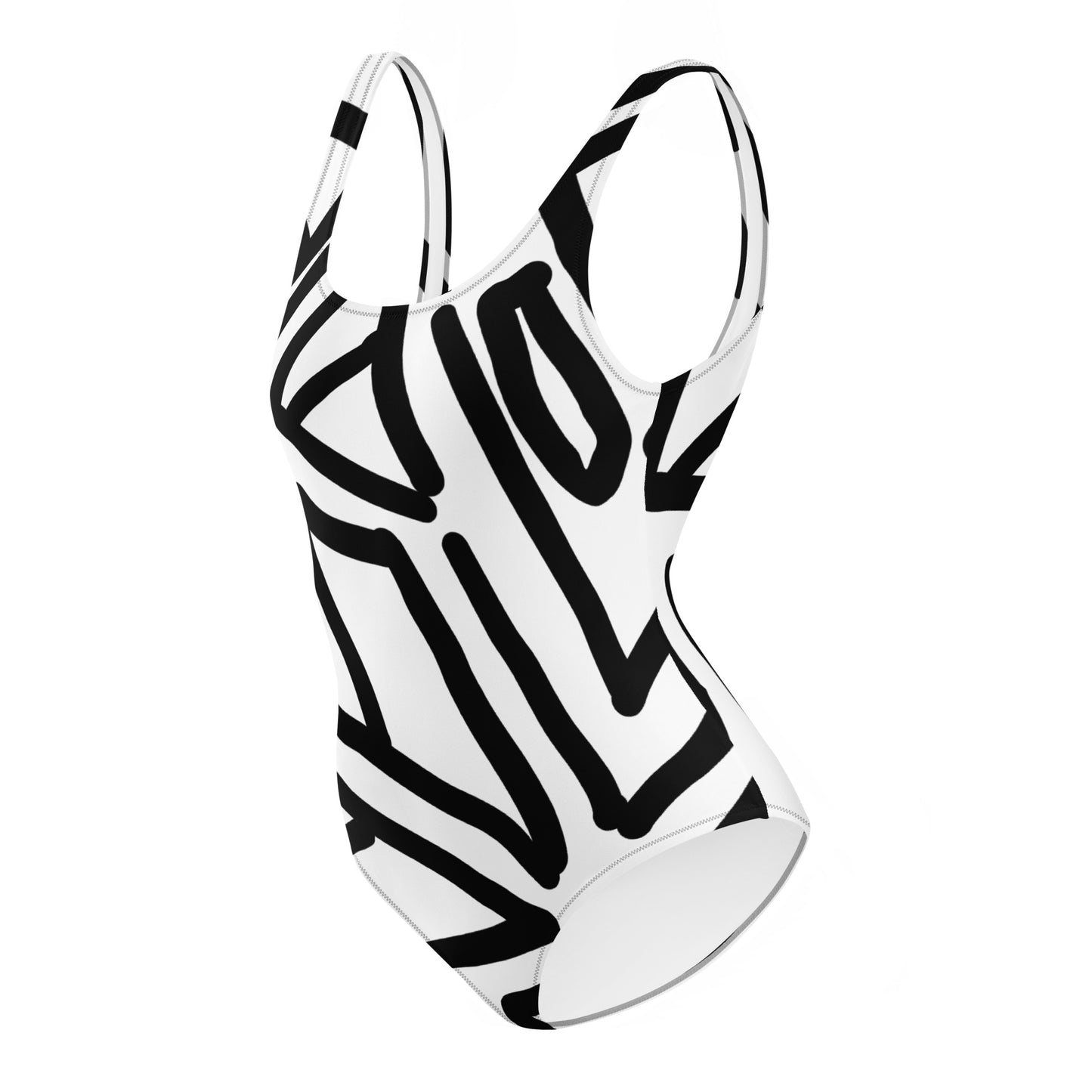 Geometric Print - Black and White - One-Piece Swimsuit