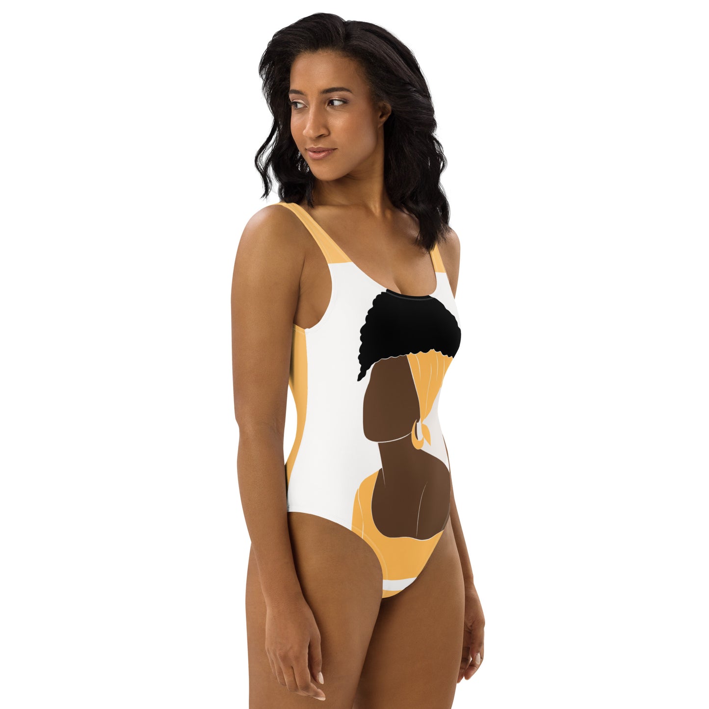 Bronze Lady - Yellow and White - One-Piece Swimsuit