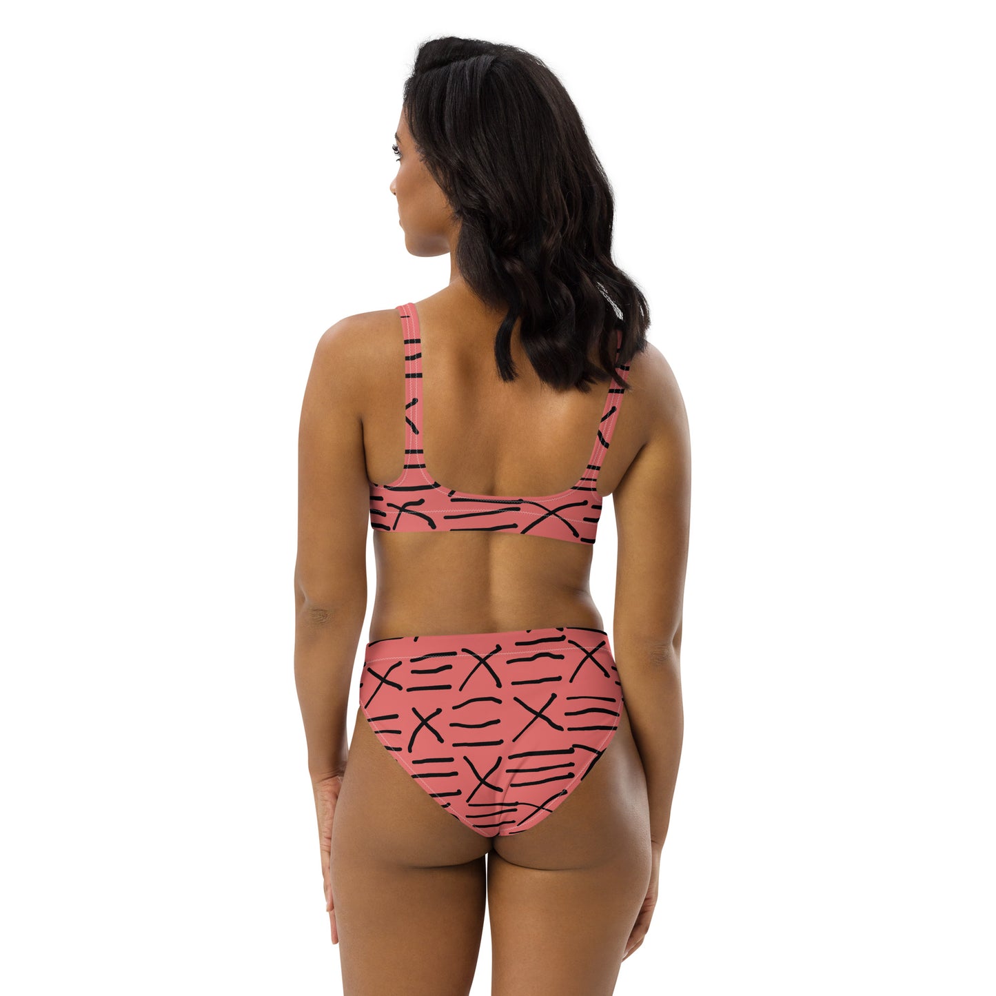 Mud Cloth Inspired Print - Pink - Recycled high-waisted bikini