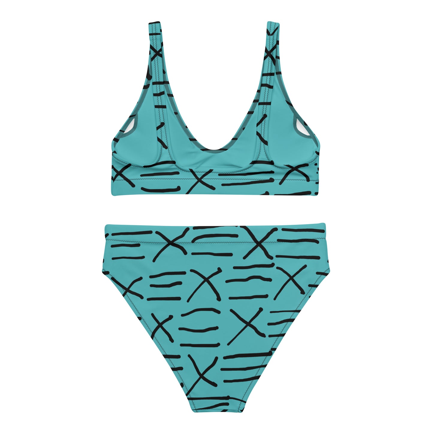 Mud Cloth Inspired Print - Turquoise - Recycled high-waisted bikini