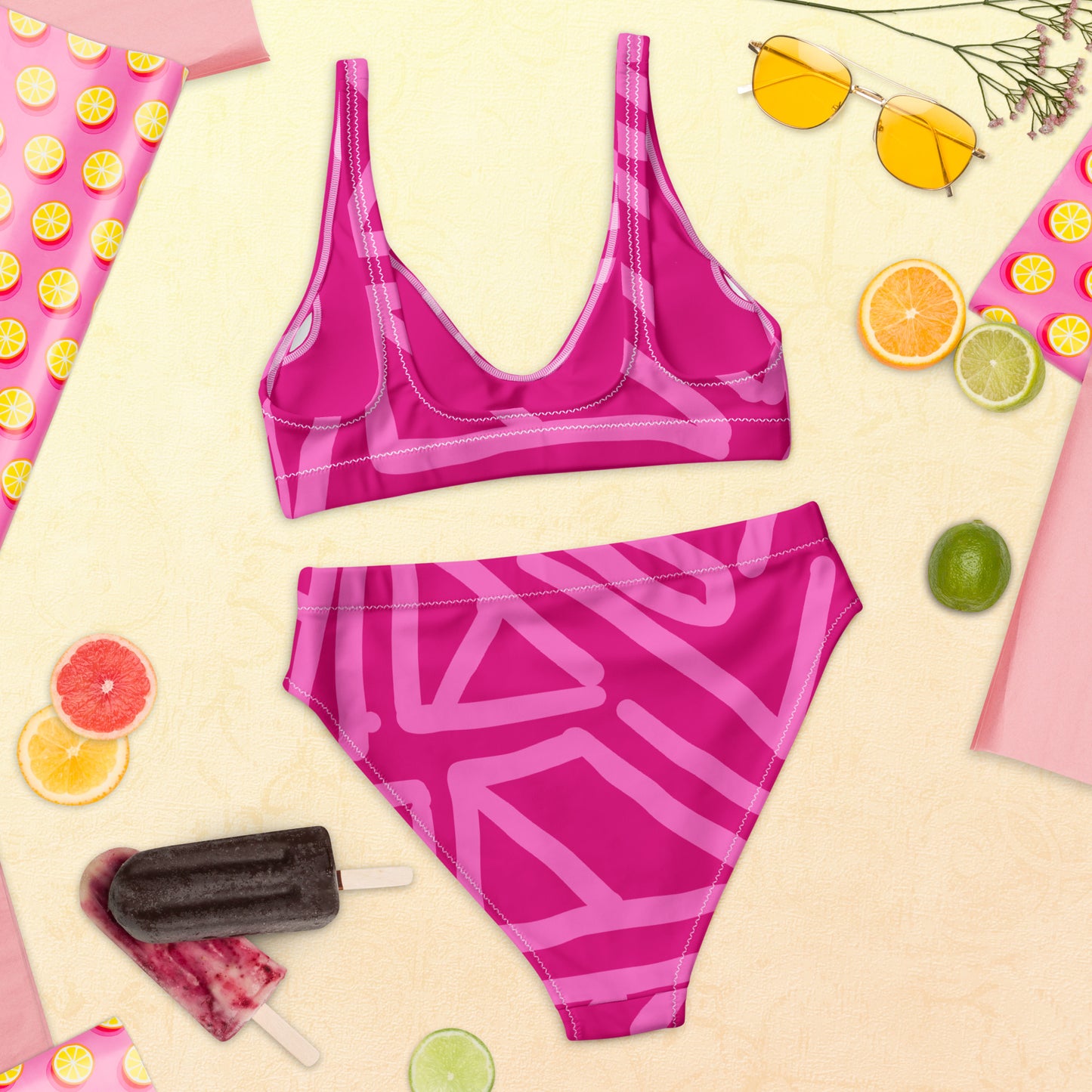 Bespoke Print III - Fucsia and Pink - Recycled high-waisted bikini