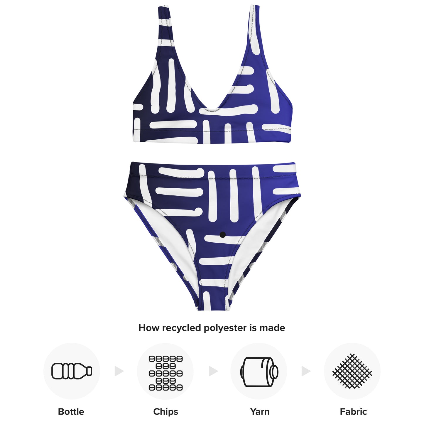 Mud Cloth Inspired Print - Blue -  Recycled high-waisted bikini