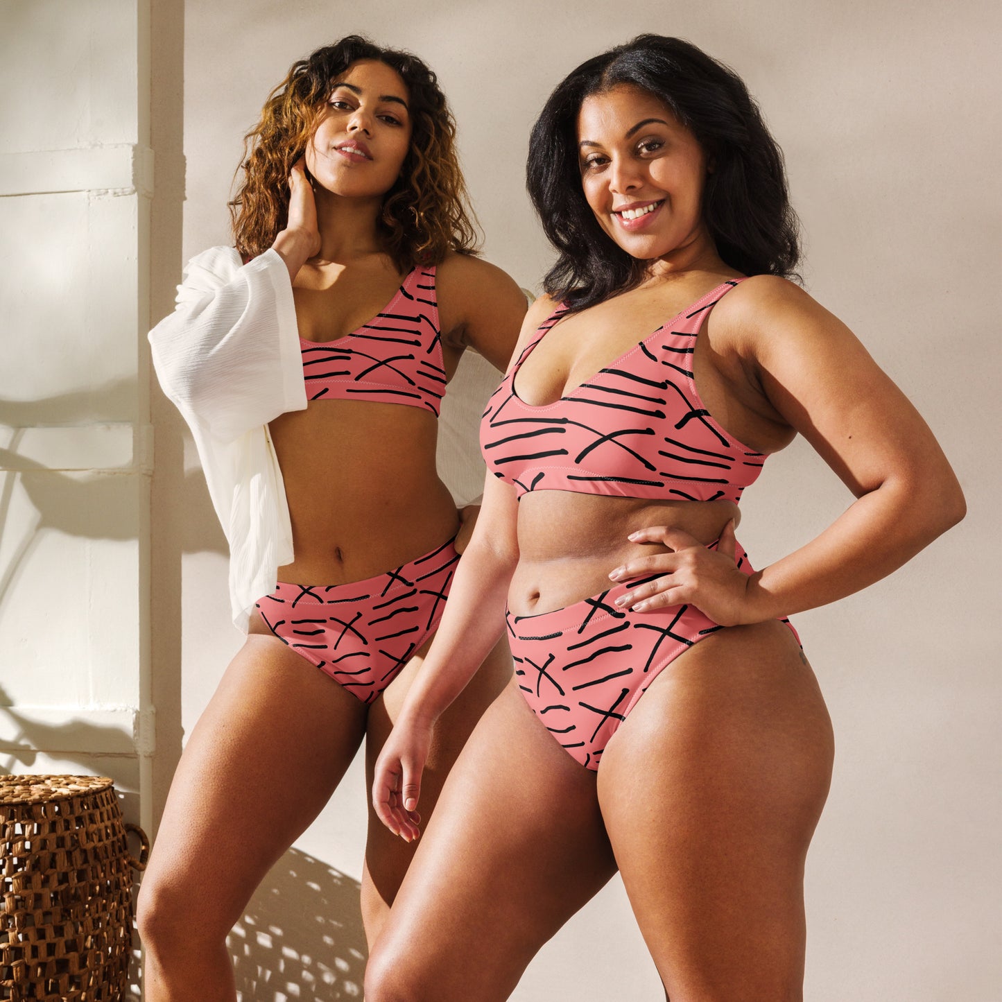 Mud Cloth Inspired Print - Pink - Recycled high-waisted bikini