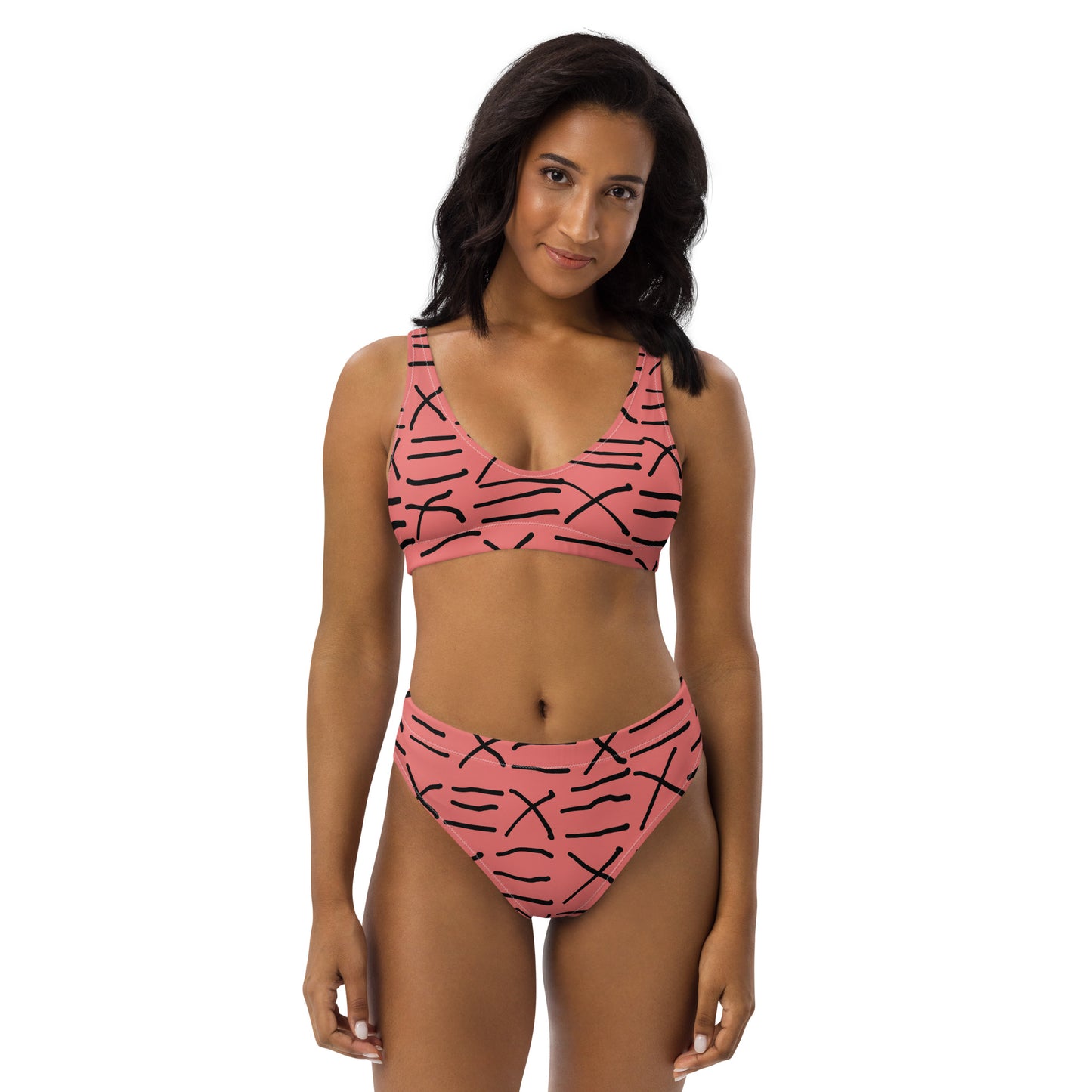 Mud Cloth Inspired Print - Pink - Recycled high-waisted bikini