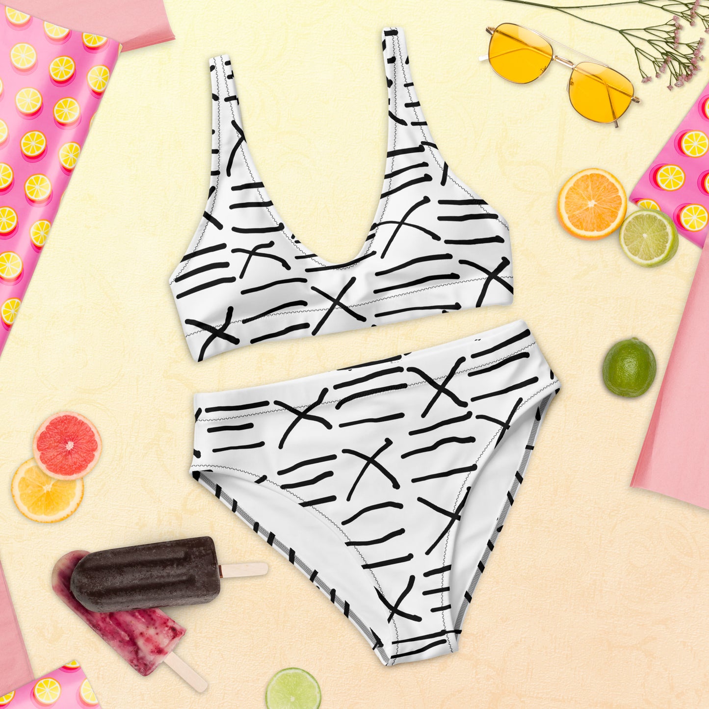 Mud Cloth Inspired Print - Recycled high-waisted bikini