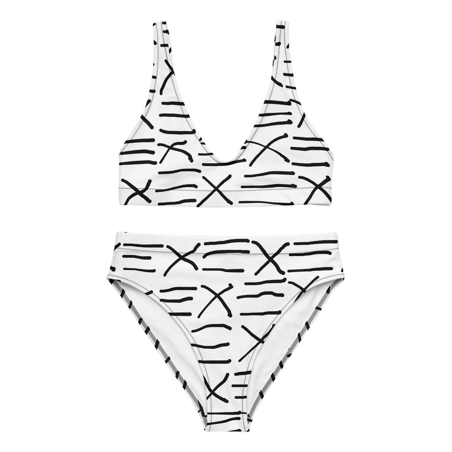 Mud Cloth Inspired Print - Recycled high-waisted bikini