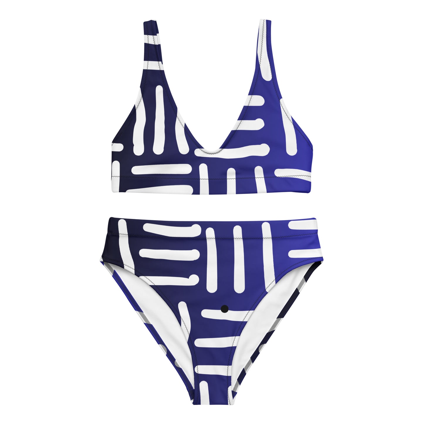 Mud Cloth Inspired Print - Blue -  Recycled high-waisted bikini