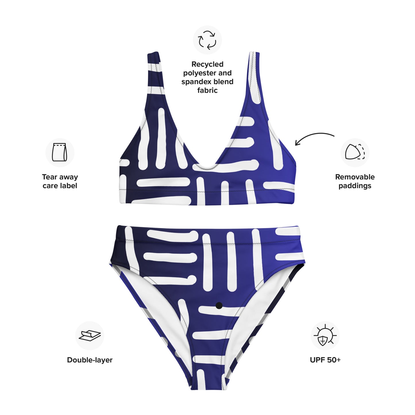 Mud Cloth Inspired Print - Blue -  Recycled high-waisted bikini