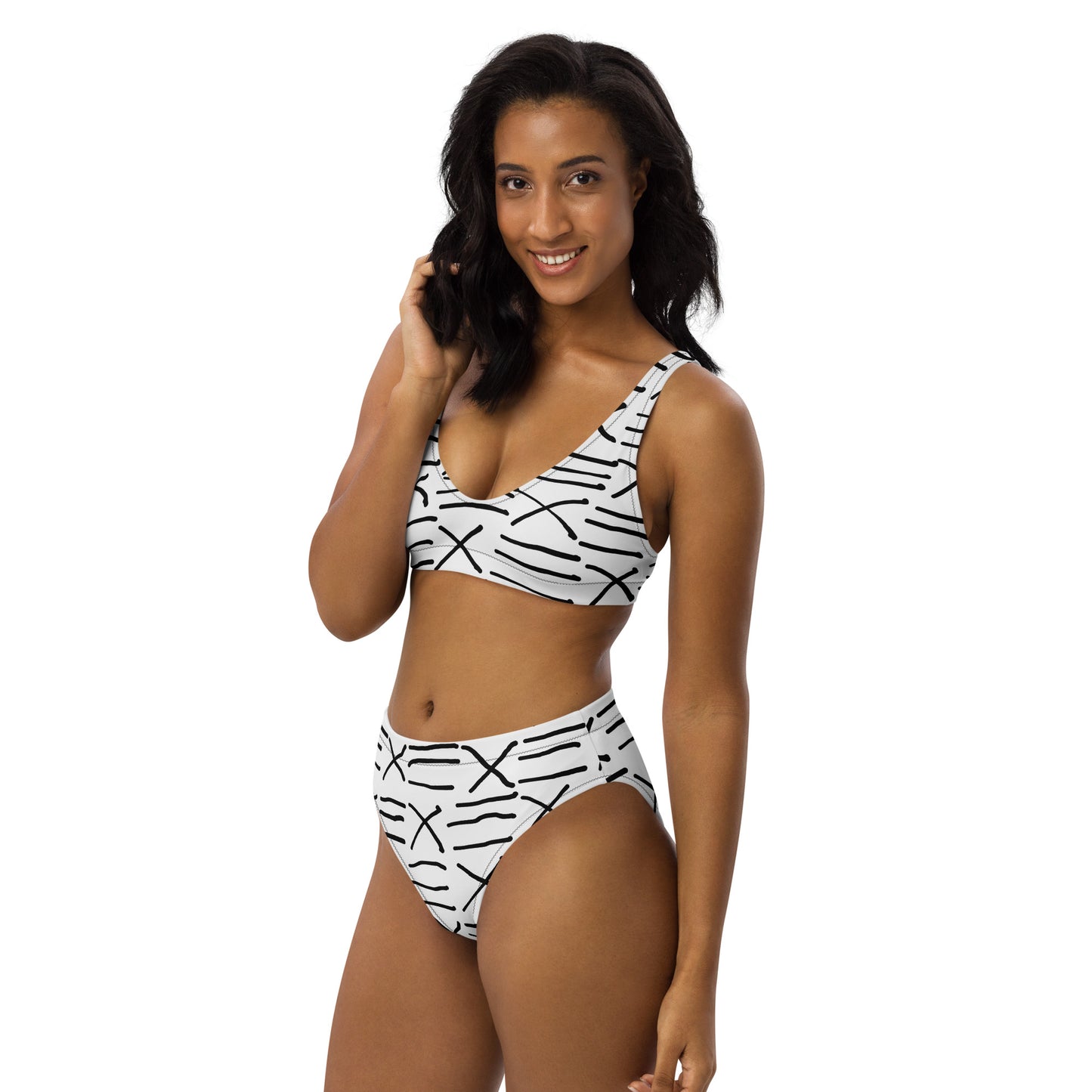 Mud Cloth Inspired Print - Recycled high-waisted bikini