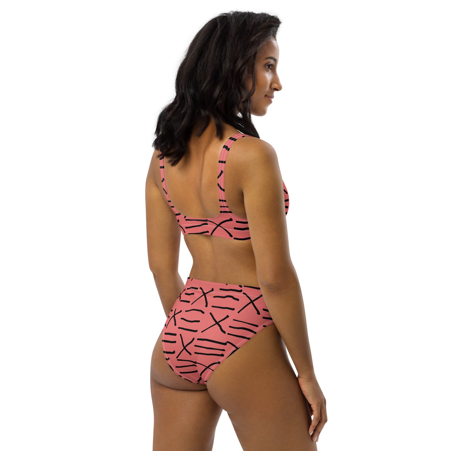 Mud Cloth Inspired Print - Pink - Recycled high-waisted bikini