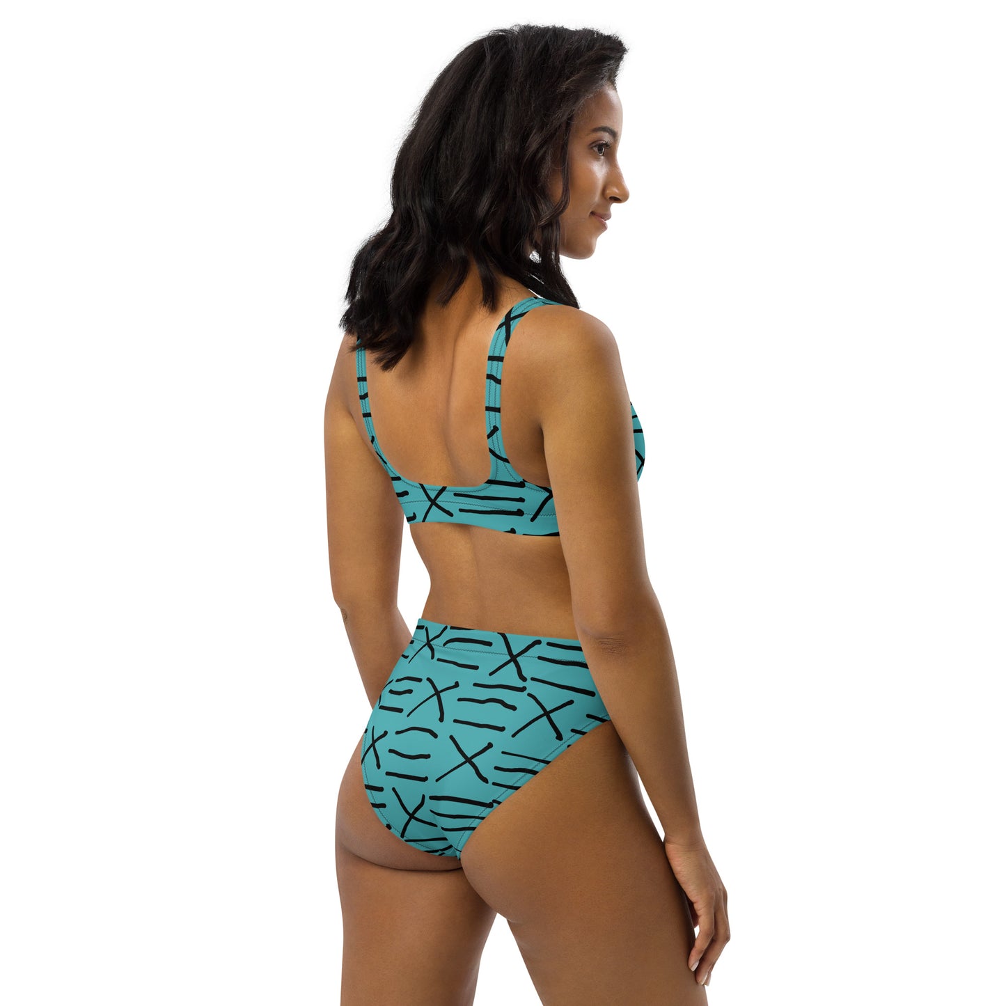 Mud Cloth Inspired Print - Turquoise - Recycled high-waisted bikini