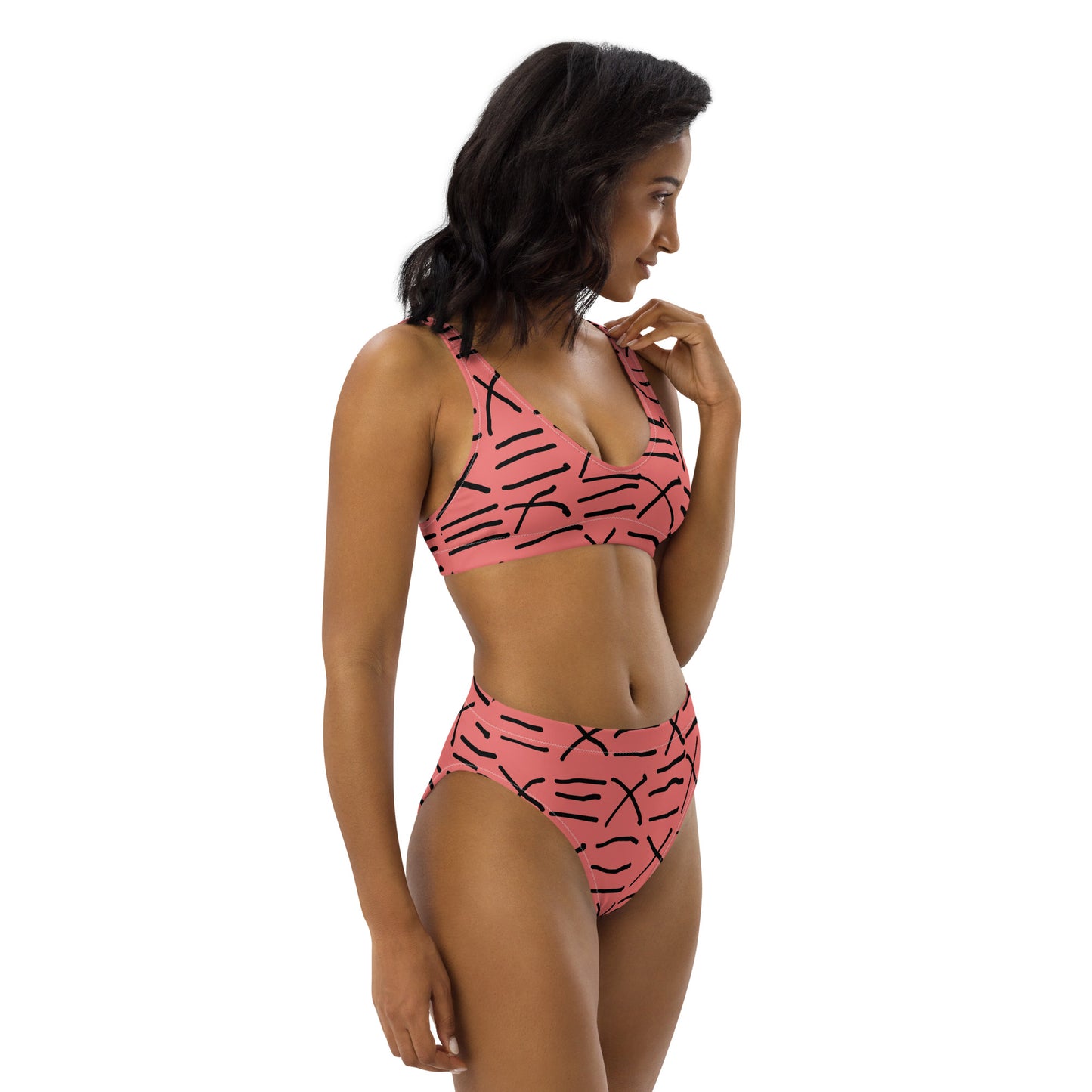 Mud Cloth Inspired Print - Pink - Recycled high-waisted bikini