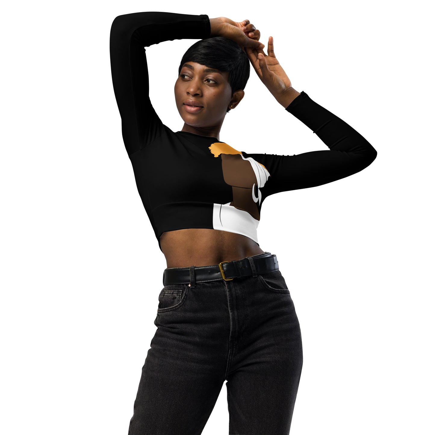 Bronze Lady - White / Black - Recycled long-sleeve crop top