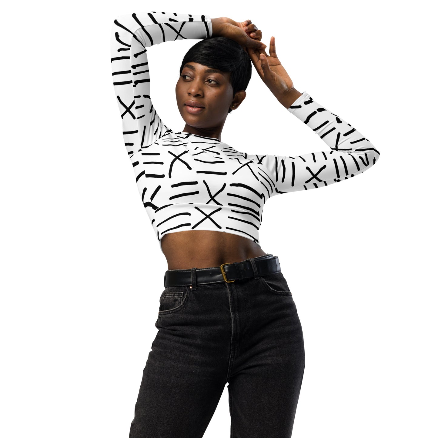 Mud Cloth Inspired Print - Recycled long-sleeve crop top