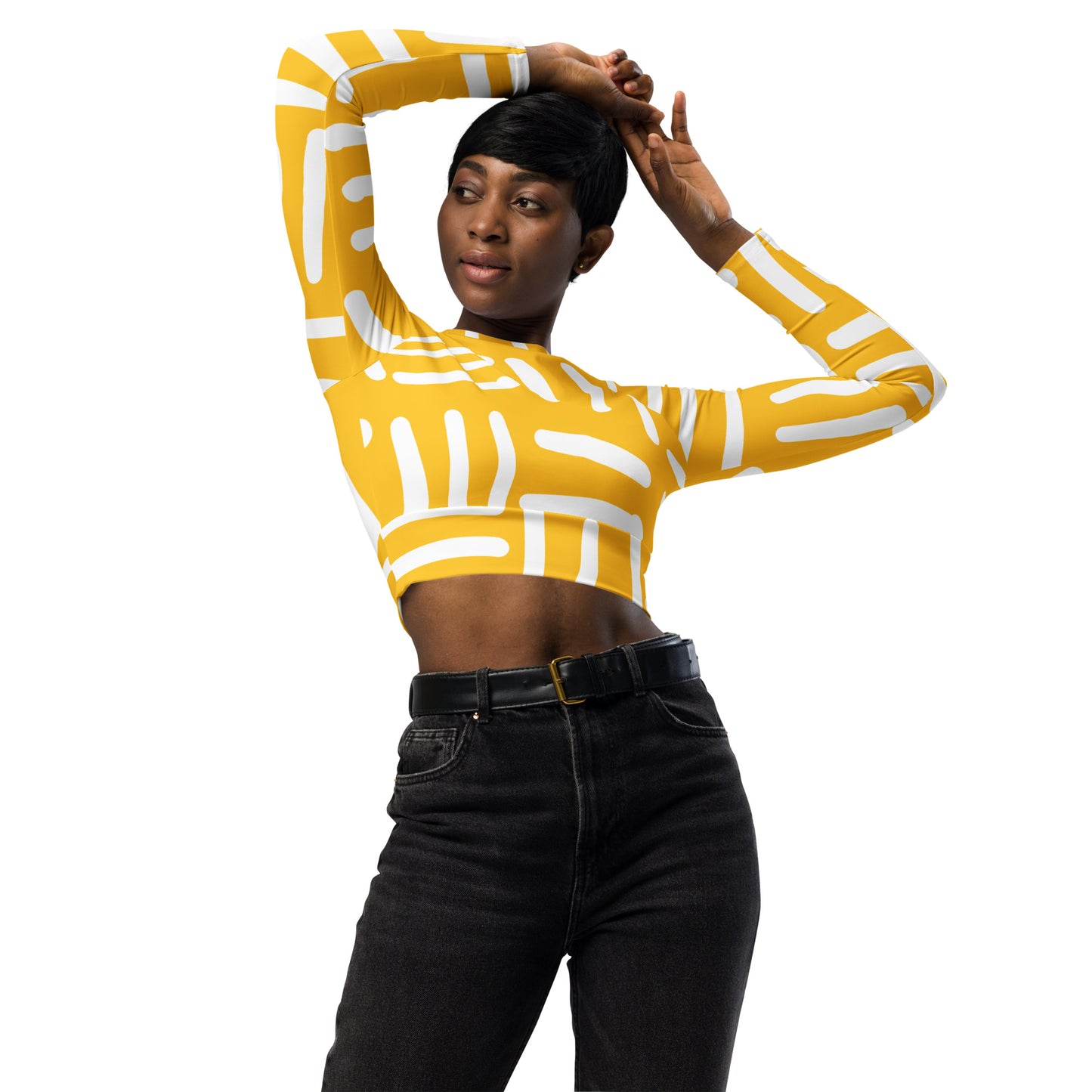 Bespoke Print II - Yellow and White - Recycled long-sleeve crop top