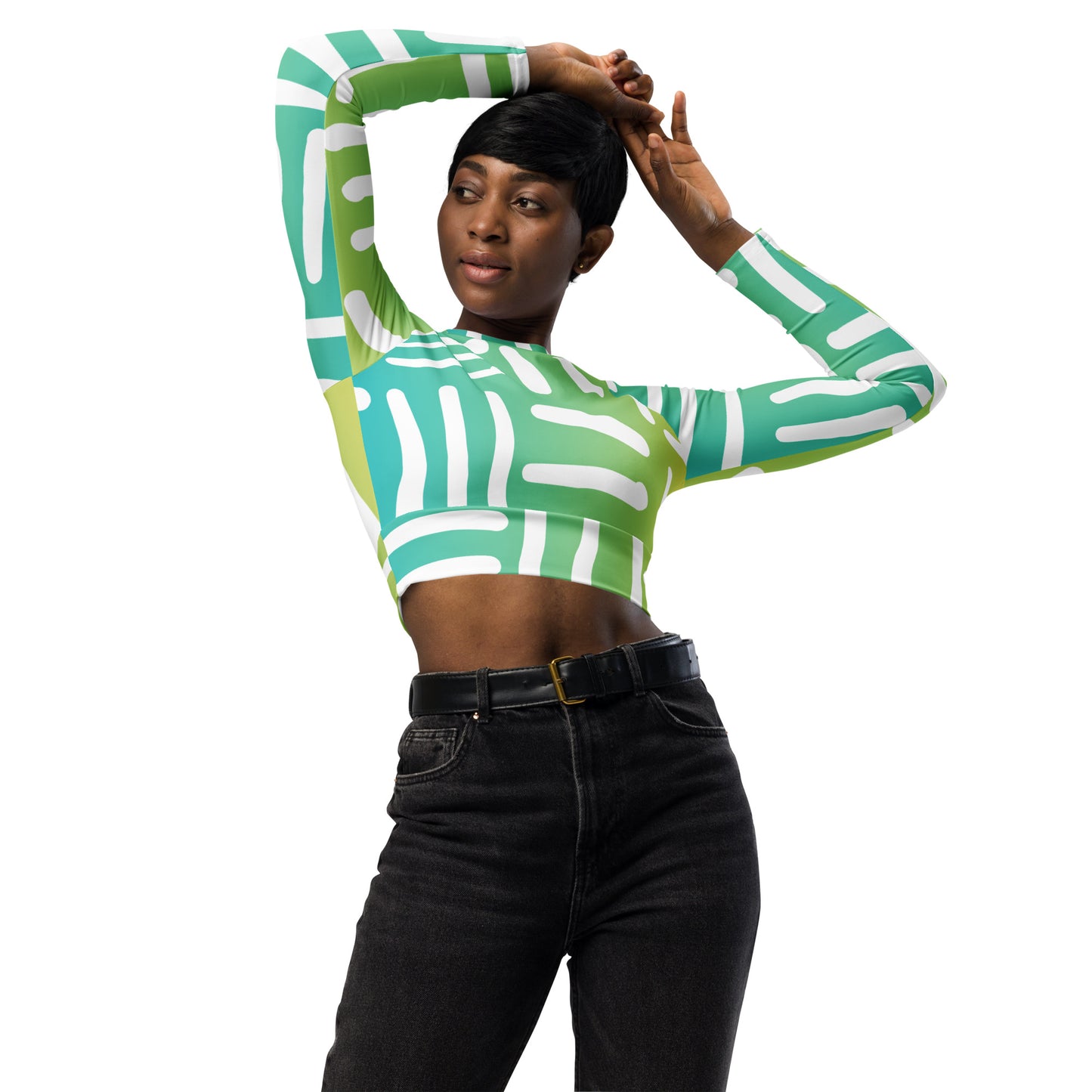 Bespoke Print II - Ombre Turquoise -Recycled long-sleeve crop top