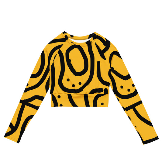 Bantu Print - Yellow Black - Recycled long-sleeve crop top