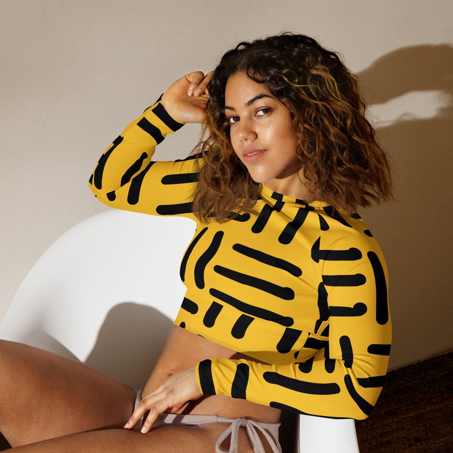 Bespoke Prints II - Yellow and Black - Recycled long-sleeve crop top