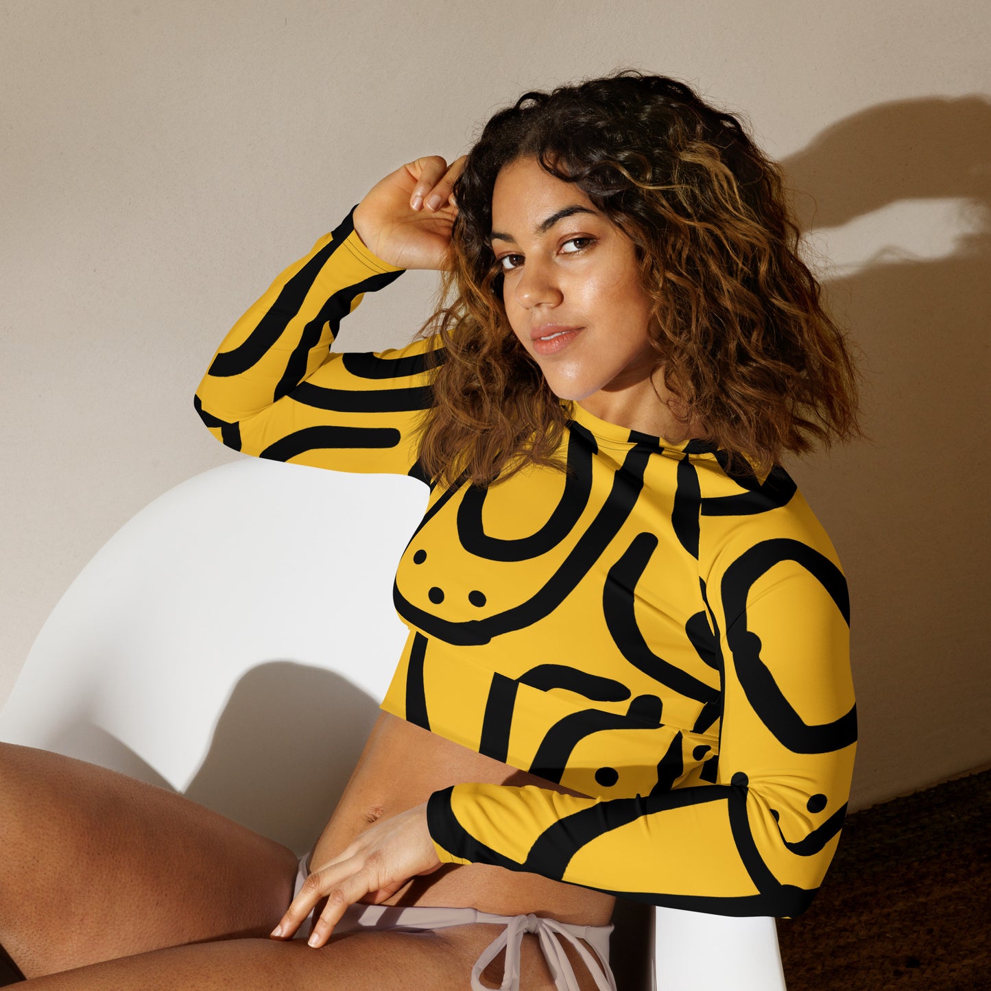 Bantu Print - Yellow Black - Recycled long-sleeve crop top